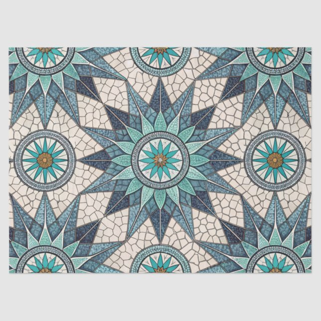 Papel De Seda Indigo Teal Compass Mosaic – Stained Glass (Frente )