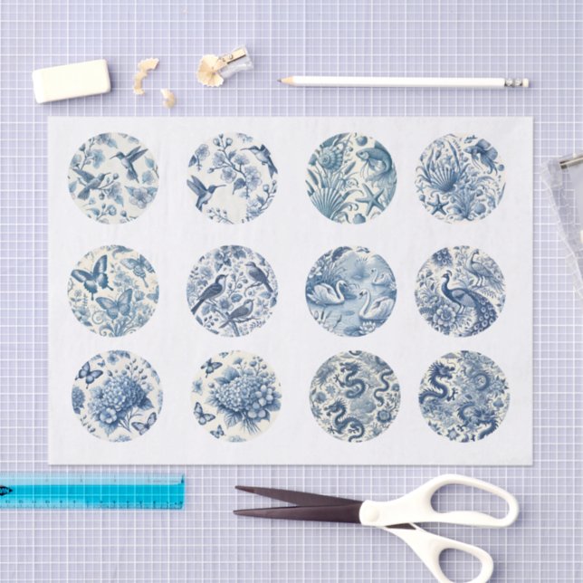 Papel De Seda Individual Blue Chinoiserie Inspired Decoupage (Arte )