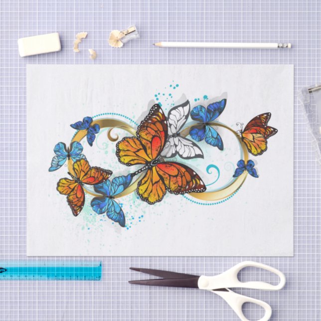 Papel De Seda Infinidade de Borboletas Monarca (Arte )