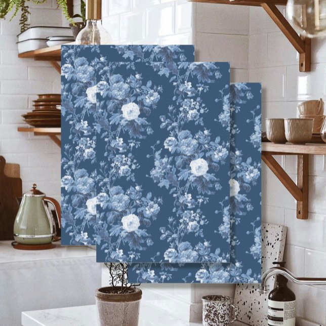 Papel De Seda Inglês Floral Toile Marinho Azul LG Branco Decoupa (Criador carregado)