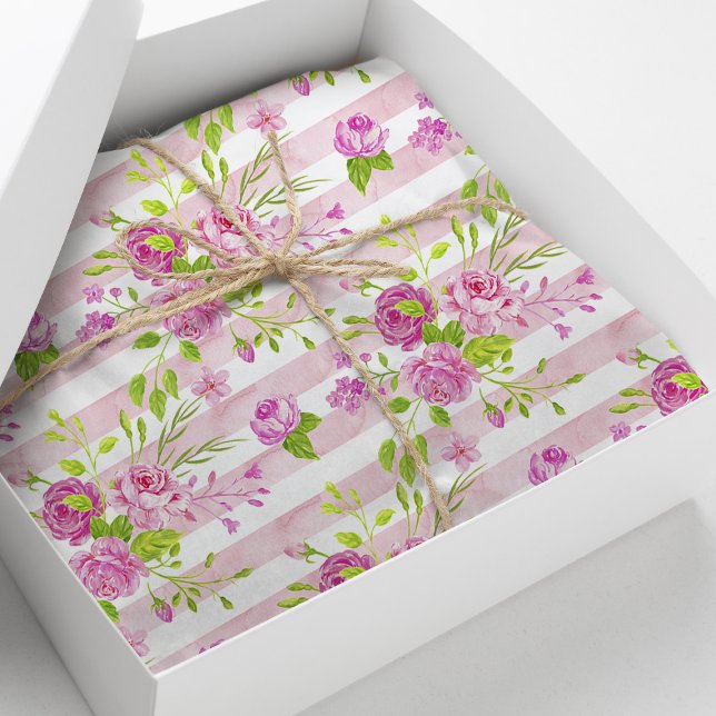 Papel de Seda Inglês Rosas Rosa Listras Brancas Aq (Criador carregado)