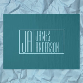 Papel De Seda Iniciais e Nome Modernos | Teal Escuro e Azul Clar