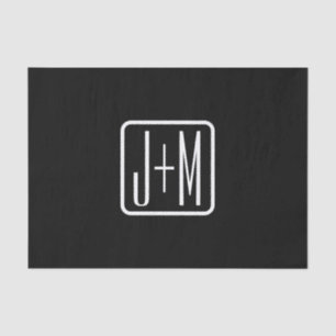 Papel De Seda Iniciais Modernos Monogramados   Preto & Branco