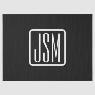 Papel De Seda Iniciais Modernos Monogramados Preto & Branco