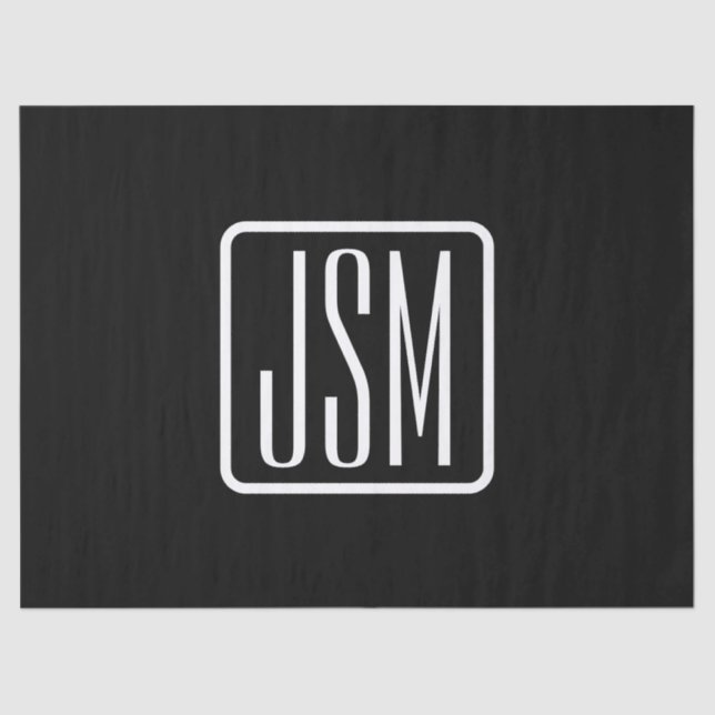 Papel De Seda Iniciais Modernos Monogramados | Preto & Branco (Frente )