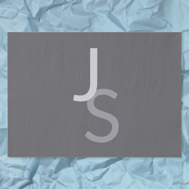 Papel De Seda Iniciais Monogramas Sobrepostos Modernos | Cinza (Criador carregado)