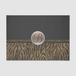 Papel De Seda Inicial de Monograma Glam Sparkle Zebra em Dourado