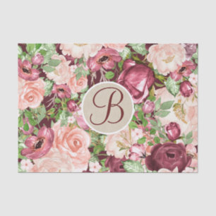 Papel De Seda Inicial Floral Marsala Rústica de Monograma Letra