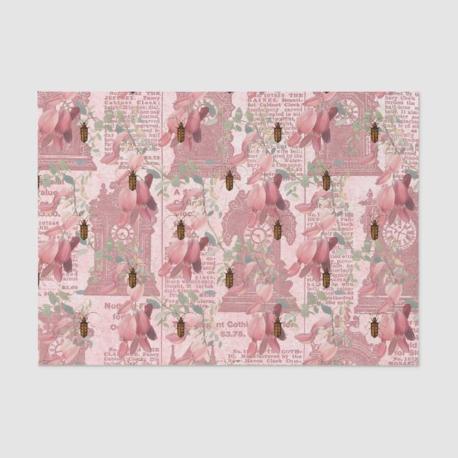 Papel De Seda Insetos Vintage e Newsprint (Frente )