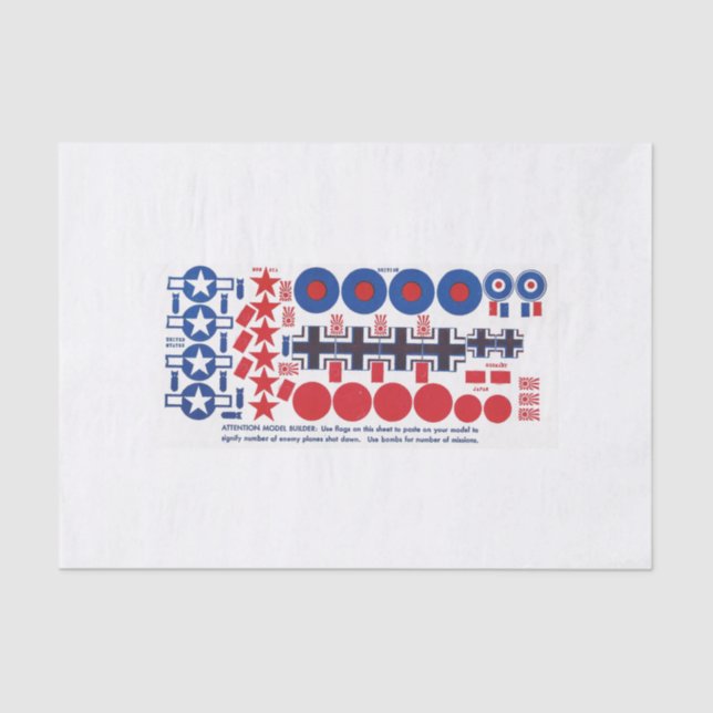 Papel De Seda Insígnias do avião modelo, amendoim-size de WWII (Frente )