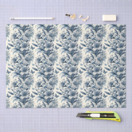 Papel De Seda Inspirado no Vintage Azul e Branco Floral Toile