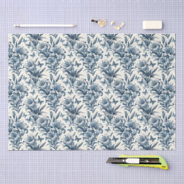 Papel De Seda Inspirado no Vintage Azul e Branco Floral Toile