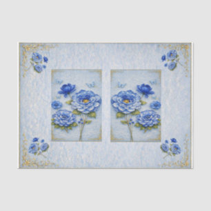 Papel De Seda Inspirado no Vintage Azul e Dourado Floral Decoupa