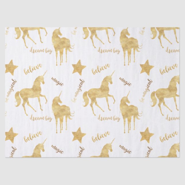 Papel De Seda Inspirational Gold Unicorns Stars    (Frente )