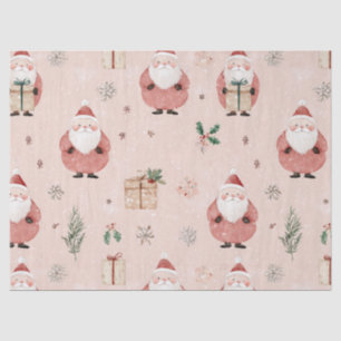 Papel De Seda Inverno Rosa - Papai Noel, Flocos de Neve, Azevinh
