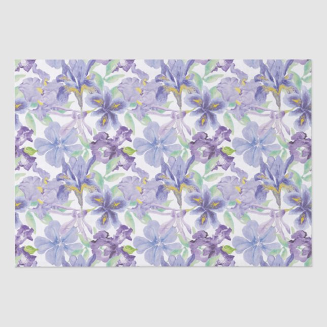 Papel De Seda Íris Amarela Roxa Aquarela Floral (Frente )