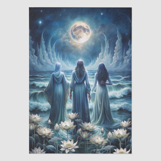 Papel De Seda Irmãs do Floral da Lua Azul Índigo (Frente )