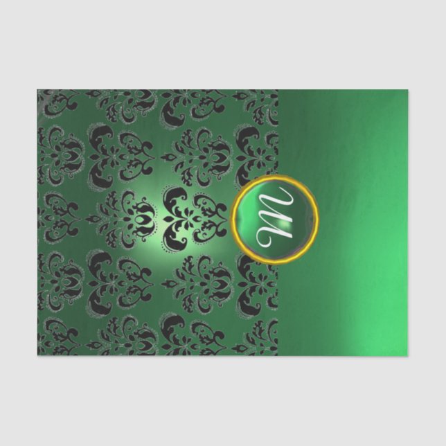 PAPEL DE SEDA JÁDE PRETO FLORAL DAMASCO PEDRA MONOGRAMA (Frente )