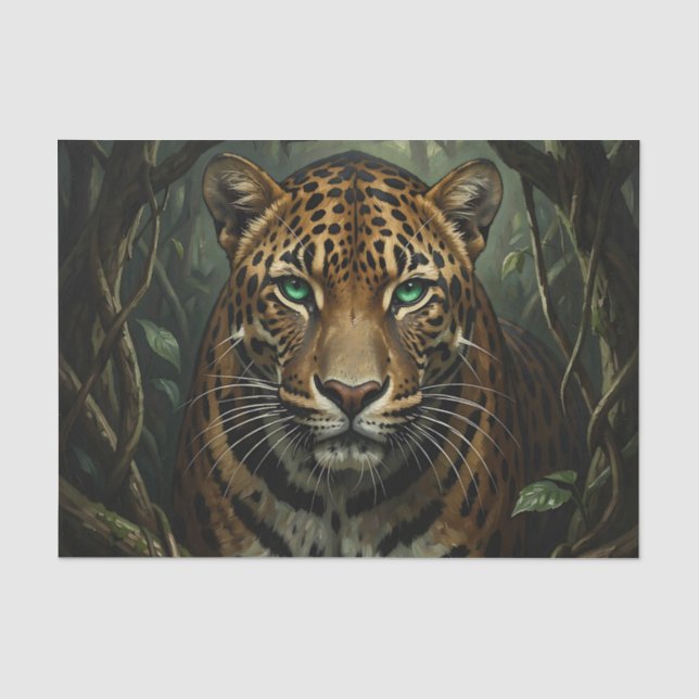 Papel De Seda Jaguar da Selva de Olhos Verdes Intenso (Frente )