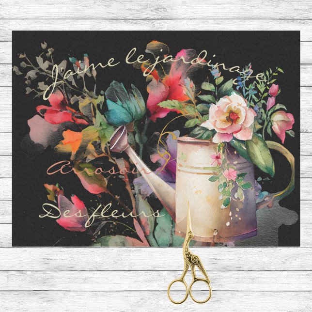 Papel De Seda J'aime Le Jardinage Floral and Watering Can (Criador carregado)