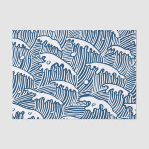 Papel De Seda JAPANESE WAVE PATTERN IN BLUE Tissue Paper