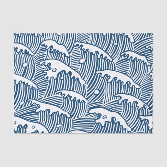 Papel De Seda JAPANESE  WAVE PATTERN IN BLUE Tissue Paper (Frente )