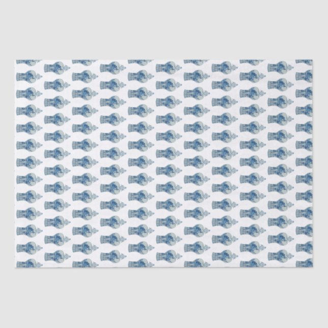 Papel De Seda Jar de gengibre branco e azul pintado à mão (Frente )