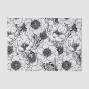 Papel De Seda Jardim anêmono em preto e branco