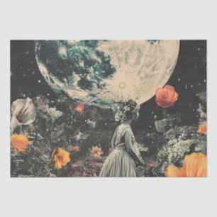 Papel De Seda Jardim Celestial da Lua Menina Floral Sépia
