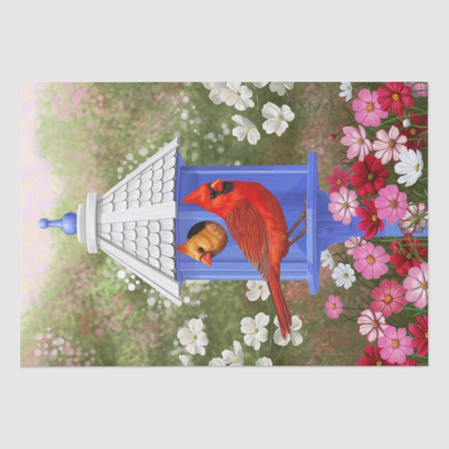 Papel De Seda Jardim da Flor da Casa de Pássaros Vermelha (Frente )
