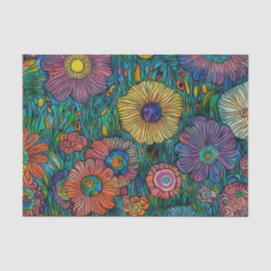 Papel De Seda Jardim da Flor Retro Colorida