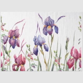 Papel De Seda Jardim de Aquarelas de Iris Rosa Púrpura Azul