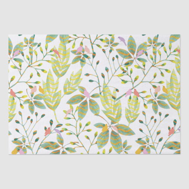 Papel De Seda Jardim de aves verde (Frente )