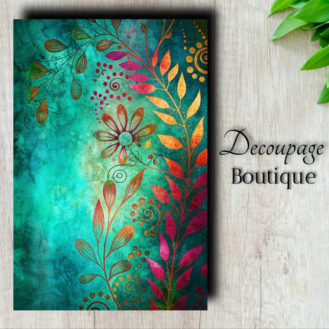 Papel De Seda Jardim de Cobre Decoupage (Copper Garden Decoupage Tissue Paper)
