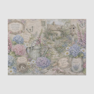 Papel De Seda Jardim de Cottage Inglês Antigo com Hortênsias Ded