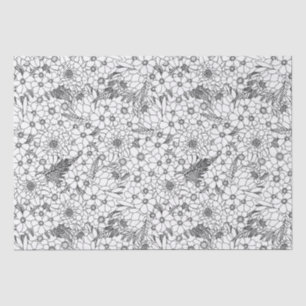 Papel De Seda Jardim De Flor Selvagem De Proteína Branca E Preta