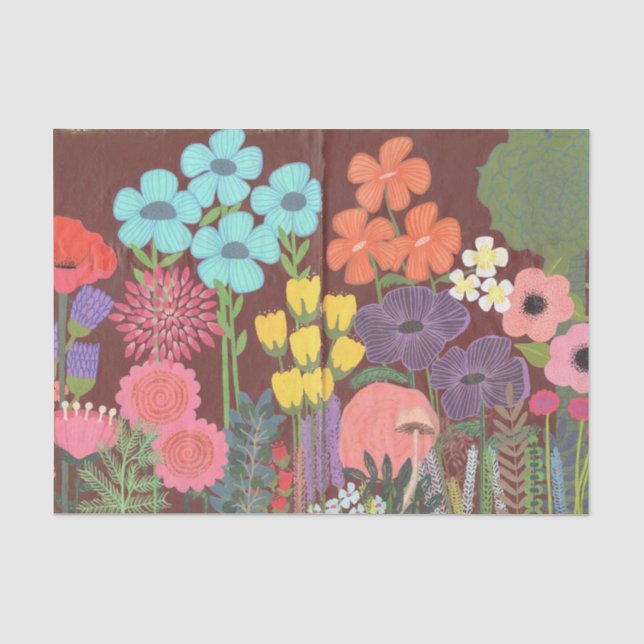 Papel De Seda Jardim de Flores Pintadas Arte Original (Frente )