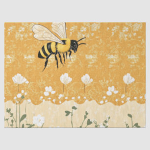 Papel De Seda Jardim de Flores Silvestres Abelha Mel Vintage (9)
