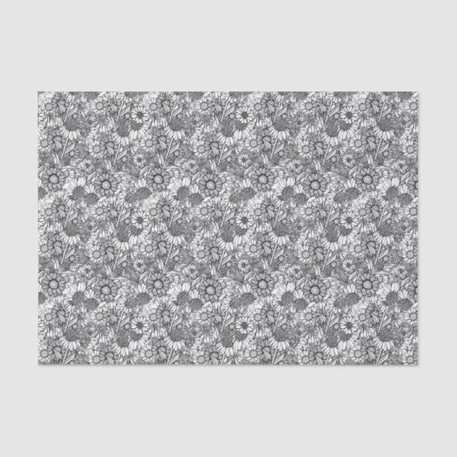 Papel De Seda Jardim de Flores Silvestres Australianas Preto e B (Frente )