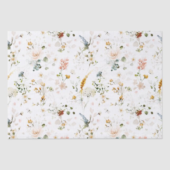 Papel De Seda Jardim de Flores Silvestres em Aquarela Elegante (Frente )