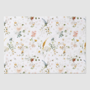 Papel De Seda Jardim de Flores Silvestres em Aquarela Elegante