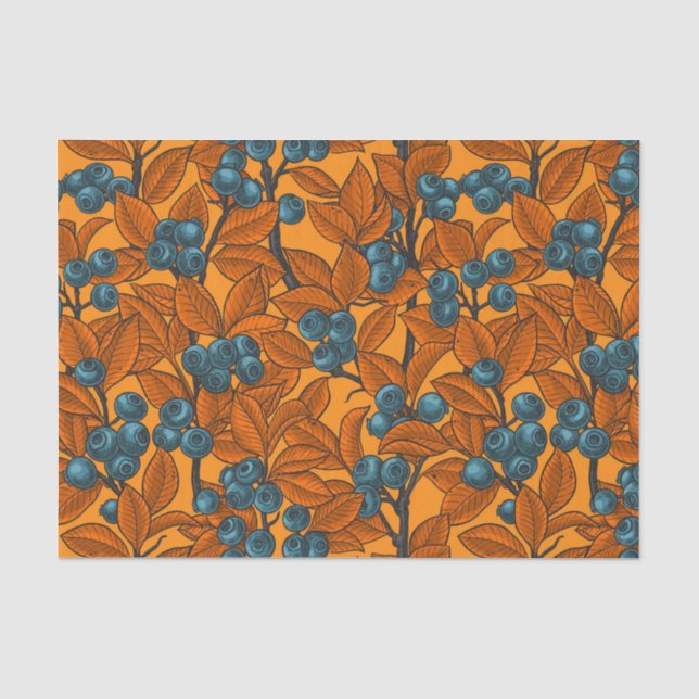 Papel De Seda Jardim de mirtilo, azul e laranja (Frente )