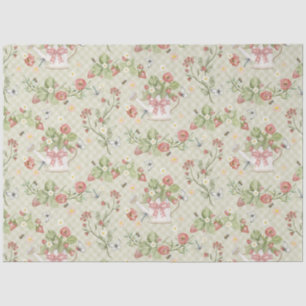 Papel De Seda Jardim de Morango de Cottagecore Verão Abelhas Flo