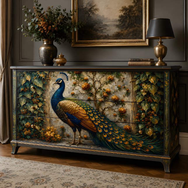 Papel De Seda Jardim de Pavão Dourado Decoupage (Golden Peacock Garden Decoupage Tissue Paper)