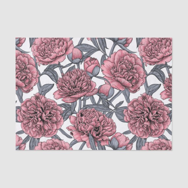 Papel De Seda Jardim de peônias rosa (Frente )