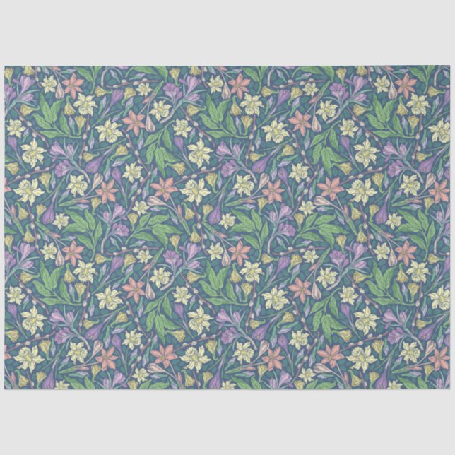 Papel De Seda Jardim de Primavera Narcisos e Crocós de Dia das M (Frente )