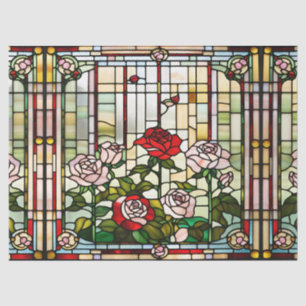 Papel De Seda Jardim de Rosas em Vidro Pintado Falso para Artesa