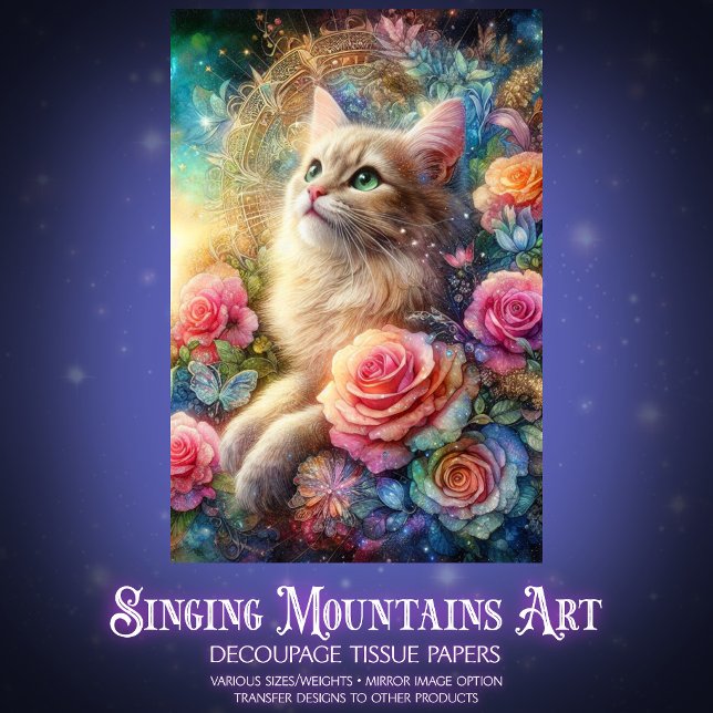 Papel De Seda Jardim de Rosas Místicas Decoupage de Gato  (Criador carregado)