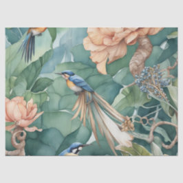 Papel De Seda Jardim do Éden com Dissociação de Aves e Flores Pa
