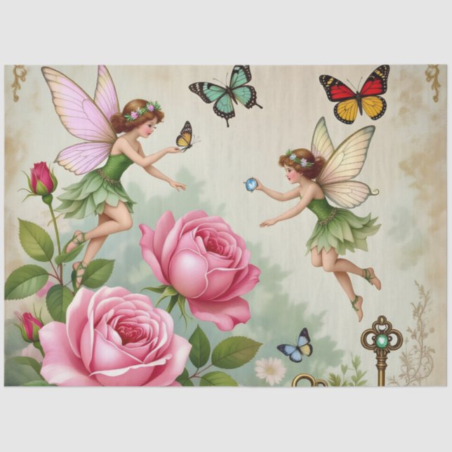 Papel De Seda Jardim Encantado de Fadas Florais (Frente )